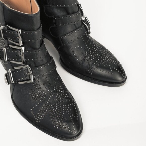 Chloe Susanna Black Studded Buckle Biker Ankle Boots - Picture 6 of 12